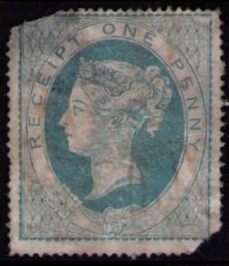 GREAT BRITAIN REVENUE QUEEN VICTORIA 1860's ONE PENNY RECEIPT STAMP SEE ...