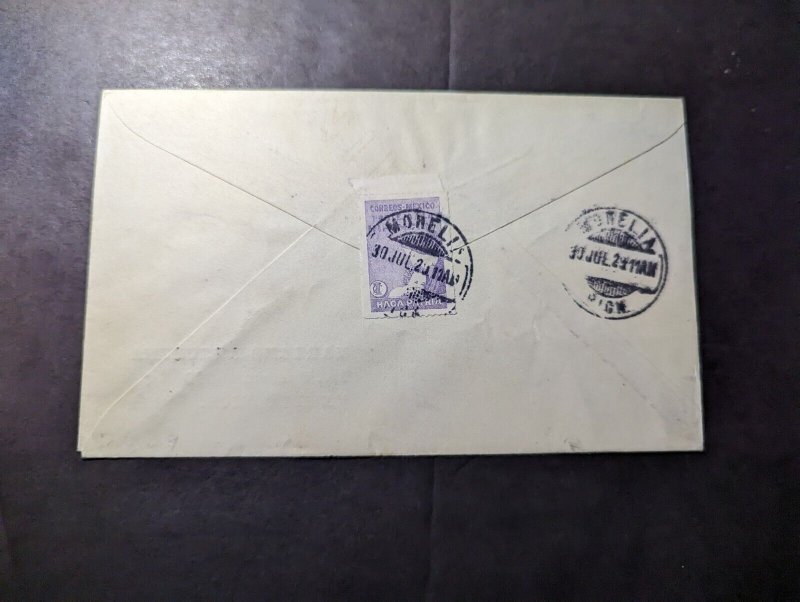 1929 Mexico Airmail First Flight Cover FFC Mexico City to Morelia MI USA