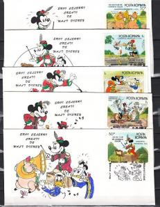 Romania, 1993 issue. 01/JUN/93. Walt Disney Cartoon Cancels on Cachet Covers. ^