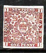 Newfoundland-Sc#15A- id9-unused no gum 1d Imperf Heraldic flowers-1861-2- small