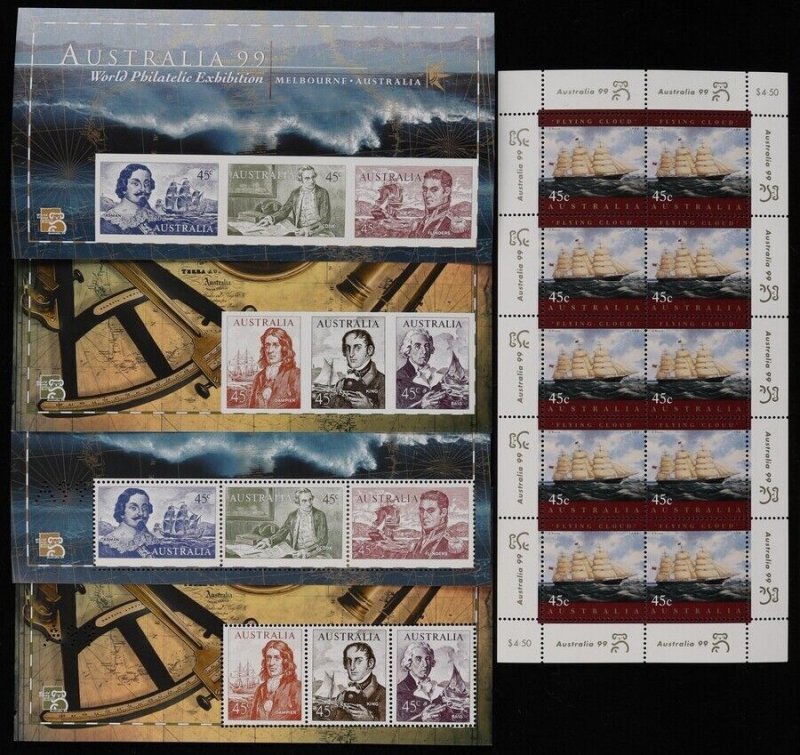 AUSTRALIA 1999 A99 Navigators M/sheet, imperf & Ship sheetlet MNH** SG 1727(var)