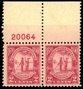 US Sc 683 MH PAIR w/Plate# - 1930 2¢ - Charleston, SC 250th Anniv. - See Note