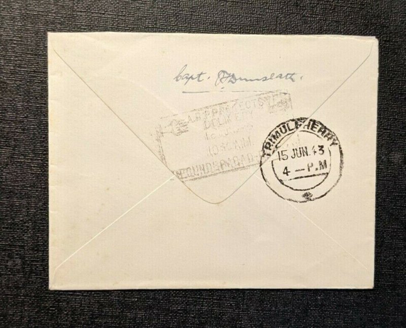 1943 Soldiers Mail Trimulgherry India Censored Cover to Secunderabad