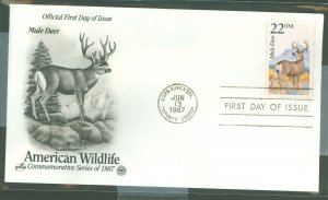 US 2294 American wildlife - Mule Deer - FDC, 1987, slight wrinkle to cover