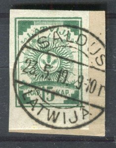 LATVIA; 1919 early first issue Imperf 15k. Full Saldus POSTMARK PIECE