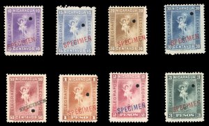 Nicaragua, Telegraph Stamps, 10c-3p, eight different, overprinted Specimen wi...