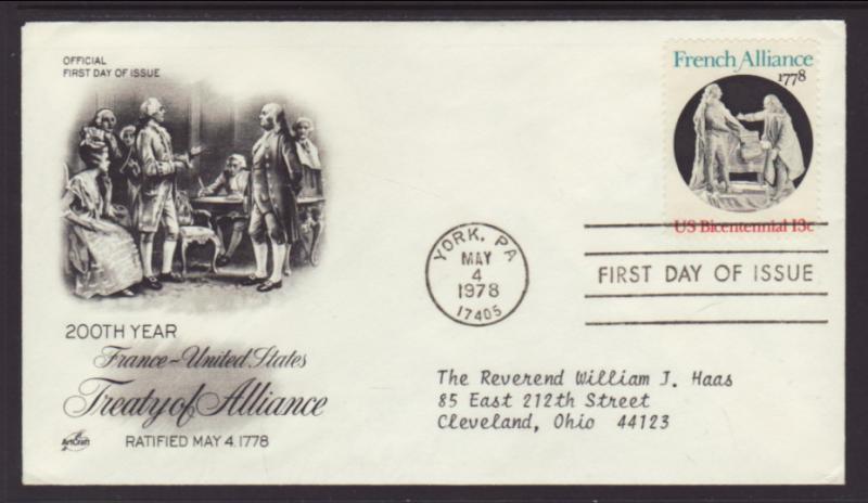 US French Alliance 1978 PCS Typed FDC BIN