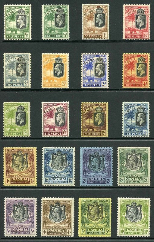 Gambia SG122/42 1922-27 KGV Wmk Mult Script CA Set of 19 with Extras M/M