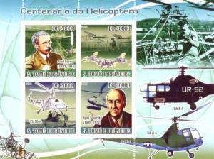 SAO TOME E PRINCIPE 2008 SHEET CENTENARY OF HELICOPTER CORNU SIKORSKY st8609a