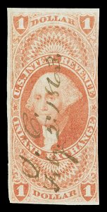 Scott R69a $1.00 Imperf Inland Exchange Used Fine Cat $17