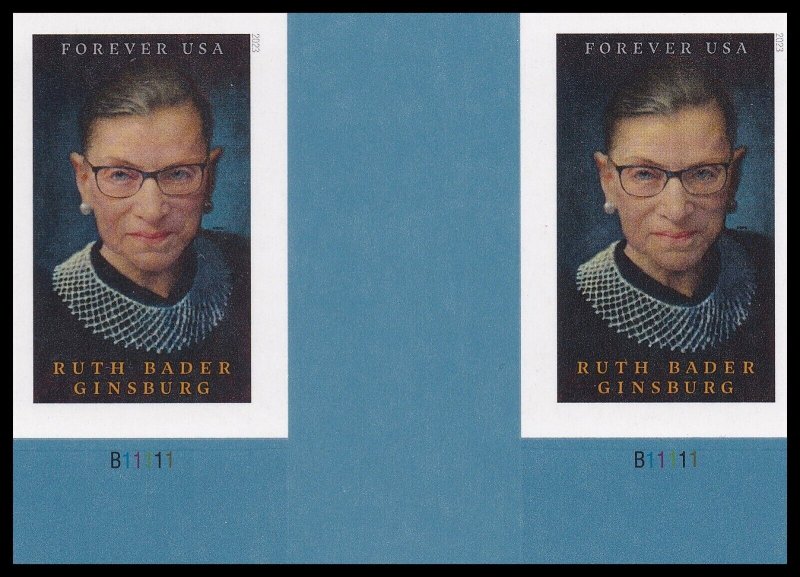 US 5821a Ruth Bader Ginsburg imperf NDC vert gutter plate pair MNH 2023