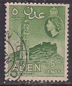 Aden 1953 - 63 QE2 5cts Green Minret used SG 48 ( J292 )