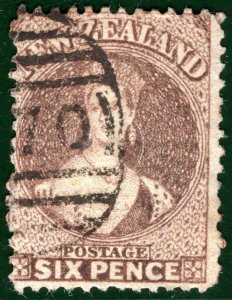 NEW ZEALAND QV Classic CHALON Stamp SG.122a 6d Brown (1867) Used c£50- PIBLUE55