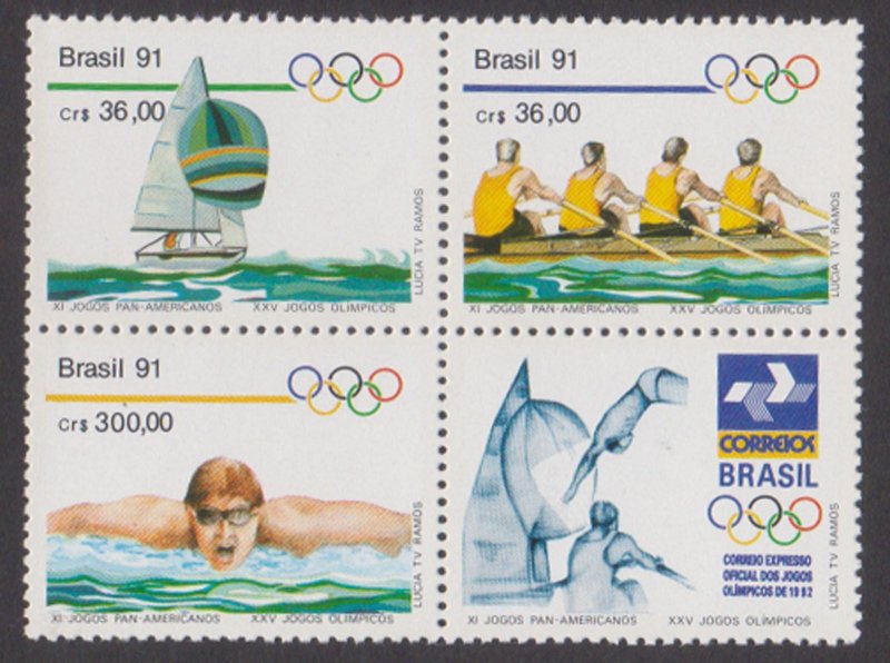 BRAZIL - 1991 PANAMERICAN GAMES / OLYMPIC GAMES SE TENANT BLOCK OF 4 MNH