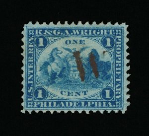 EXCEPTIONAL SCOTT #RT22b PRIVATE DIE WRIGHT PERFUMERY PRINTED ON SILK PAPER