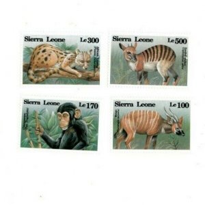 Sierra Leone 1993 - Wild Animals, Linsang, Chimp - Set of 4v - Sc 1647-54 - MNH