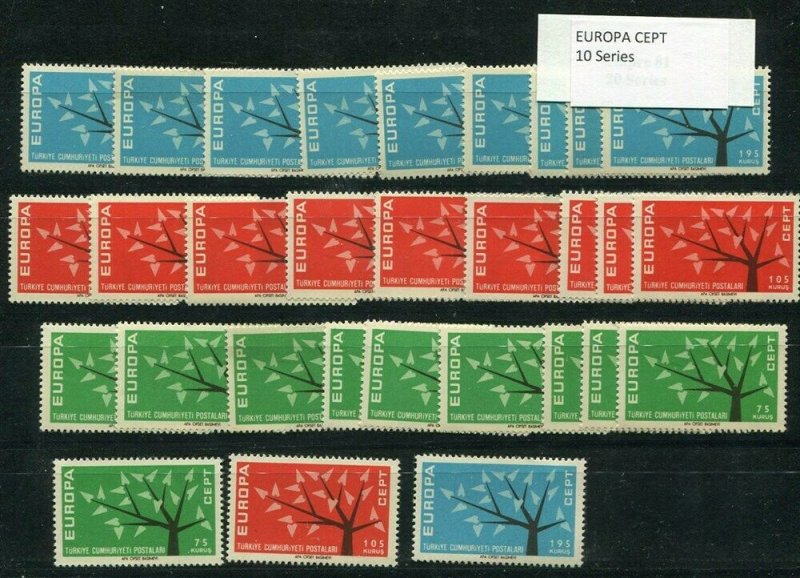 D093705 Europa CEPT 1962 Tree with 19 Leaves Wholesale 10 Series MNH Turkey