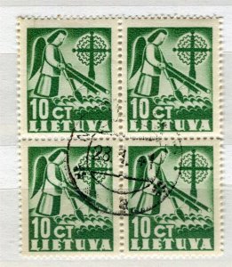 LITHUANIA; 1940 early Peace issue fine used 10c. BLOCK of 4