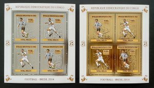 Stamps Minisheets Gold & Silver Football Worldcup Brazil 2014 Congo Perf. -