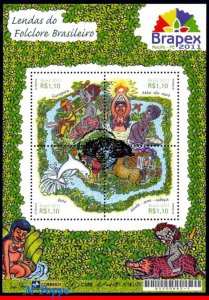 3181 BRAZIL 2011 BRAZILIAN LEGENDS, FOLKLORE, 1ST DAY COMMEMORATIVE STAMPED NH