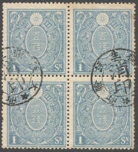 JAPAN  1898 1 sen VF Used Block of 4, General issue Revenue stamp, VF