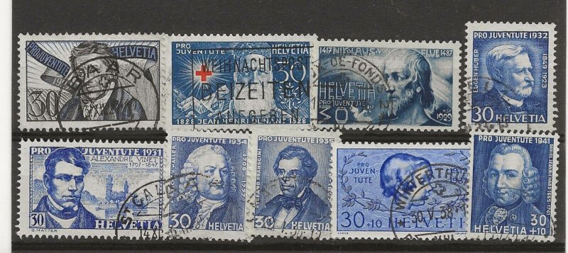 Switzerland 1927-41 Pro Juventute 9 top values used