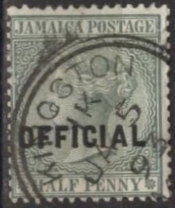 Jamaica O2 (used) ½p Victoria, green (1890-91)