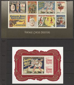 4905a 4898-4905 4905c Imperforate and FDC Vintage Circus Posters Blk of 8 MNH