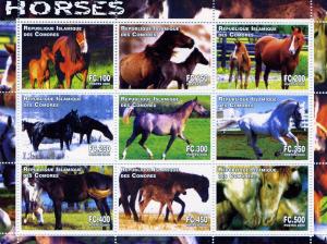 Comoro Islands 2000 HORSES Sheet (9) Perforated Mint (NH)