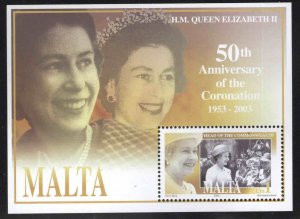 MALTA  Scott 1133 QE2 Coronation 50th Anniversry  MNH** Souvenir sheet