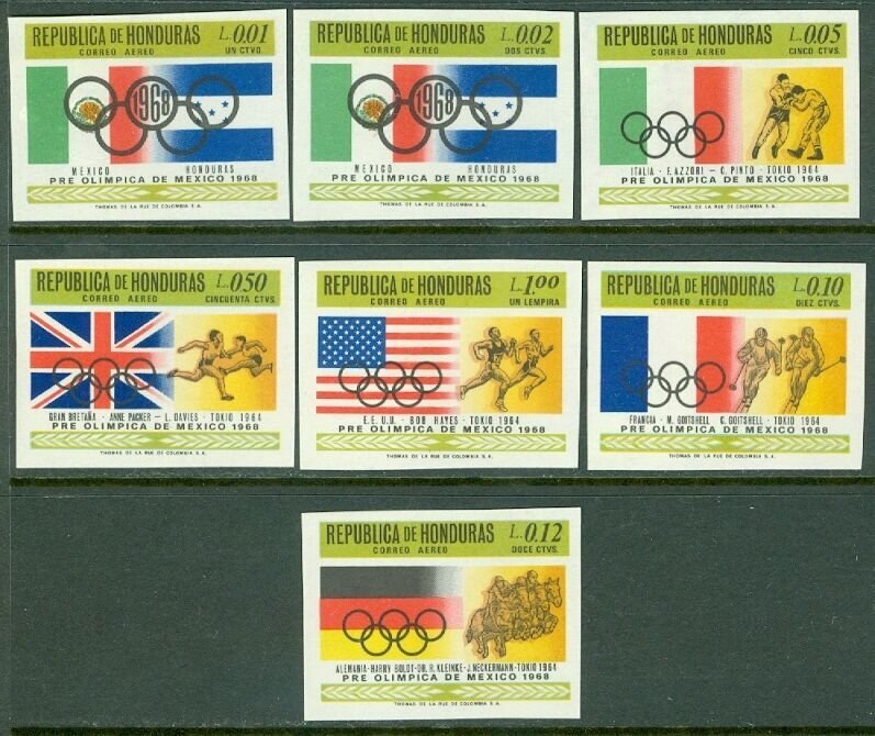 BRITISH HONDURAS : 1968. Scott #C439-45 Olympics. Imperf set. Very Fine, Mint NH