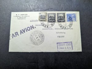 1930 Brazil Airmail Stamp Overprint Cover Recife Pernambuco to Goteborg Sweden