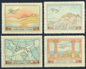 Greece C1-C4, hinged. Mi 300-303. Air 1926. Flying boot, Phaleron Bay, Acropolis