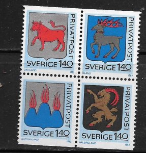 SWEDEN, 1403-1406, HINGED, BLOCK 4, PROVINCIAL ARMS TYPE 1981