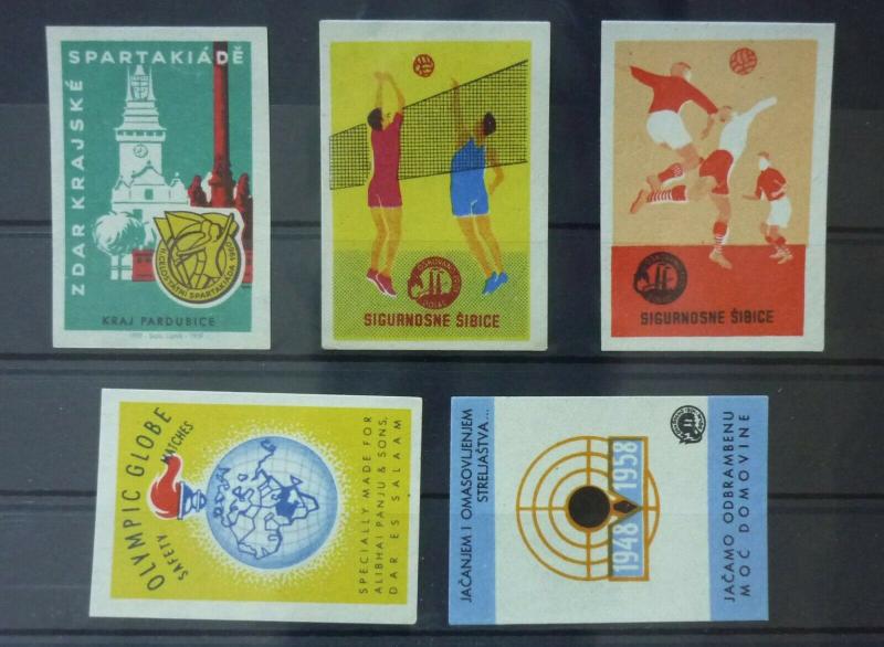 Match Box Labels ! sport olympic globe shooting volleyball football GN33