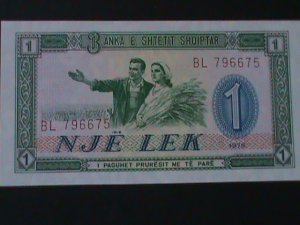 ALBANIA-1976 BANKA E SHTETTT SHOPIPTAR-1LEK-UN-CIRCULATED-VERY FINE-LAST ONE