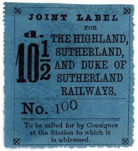 (I.B) Highland & Duke of Sutherland Railway : Parcel Label 10½d