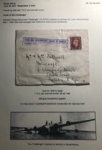 1939 England Crash Of Challenger Flying Boat Cover To Natal South Africa