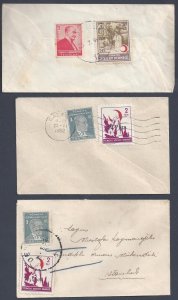 TURKEY 1952 THREE SMALL COVERS W/RED CRESCENT RED CROSS CHARITY STAMPS & ATATURK