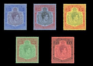 Nyasaland Protectorate #63-67 Cat$116, 1938 George VI, 2sh-£1, five high val...