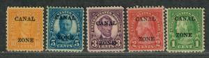 US Canal Zone Sc#100-104 M/H/F-VF, Cv. $50.25