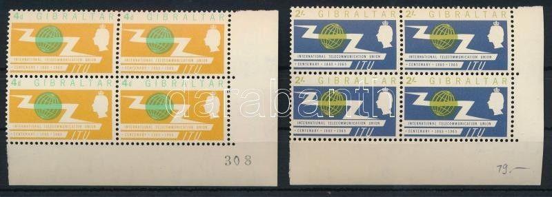 Gibraltar stamp ITU corner blocks of 4,4p inverted watermark 1965 MNH WS221908