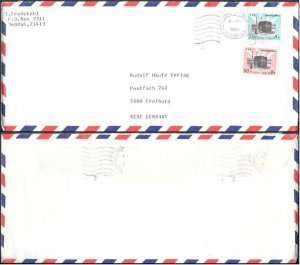 Saudi Arabia Jeddah Cover to Germany 1986. 70H rate Mecca Kaaba Mosque stamps