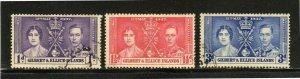 GILBERT & ELLICE #37-39  1937  CORONATION ISSUE    F-VF  USED  a