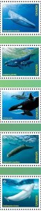 WHALES = ORCA, BELUGA, BLUE = Scarce  Vert Strip 5 from UNCUT sheet Canada 2022