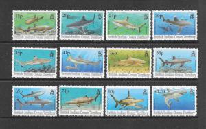 SHARKS - BRITISH INDIAN OCEAN TERRITORY #151-62  MNH