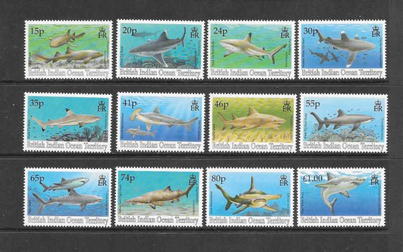 SHARKS - BRITISH INDIAN OCEAN TERRITORY #151-62  MNH