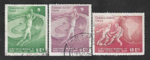 SE)1962 CHILE  SPORTS SERIES, WORLD FOOTBALL CHAMPIONSHIP '62, 3 CTO STAMPS