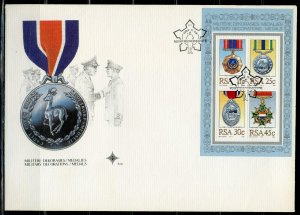 SOUTH AFRICA 1984 MILITARY MEDALS  SOUVENIR  SHEET ON FIRST DAY COVER  