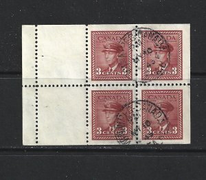 CANADA - 1942 KING GEORGE VI THREE CENT BOOKLET PANE - SCOTT 251a - USED